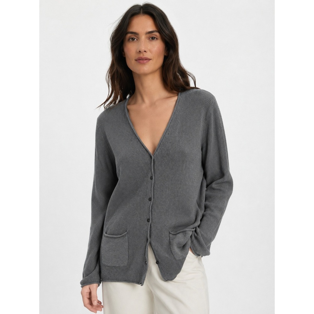J.‎ Jill Womens Grey Waffle Knit Cotton Cardigan Sweater Large Petite